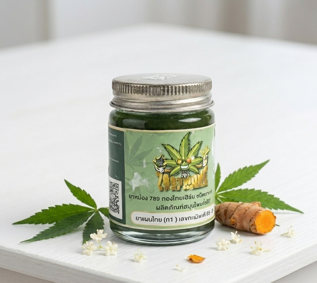 กัญชายาหม่อง (Cannabis Balm) - สูตรผสานขมิ้นชัน ทองไทยเฮิร์บ กัญชายาหม่อง (Cannabis Balm) สูตรขมิ้นชัน แบรนด์ทองไทยเฮิร์บ