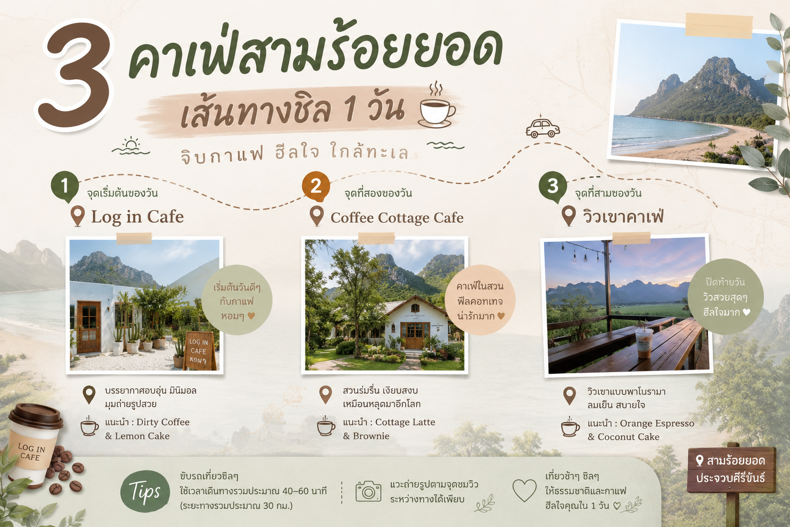 3 คาเฟ่สามร้อยยอด เส้นทางชิล 1 วัน จิบกาแฟ ฮีลใจ ใกล้ทะเล 3คาเฟ่