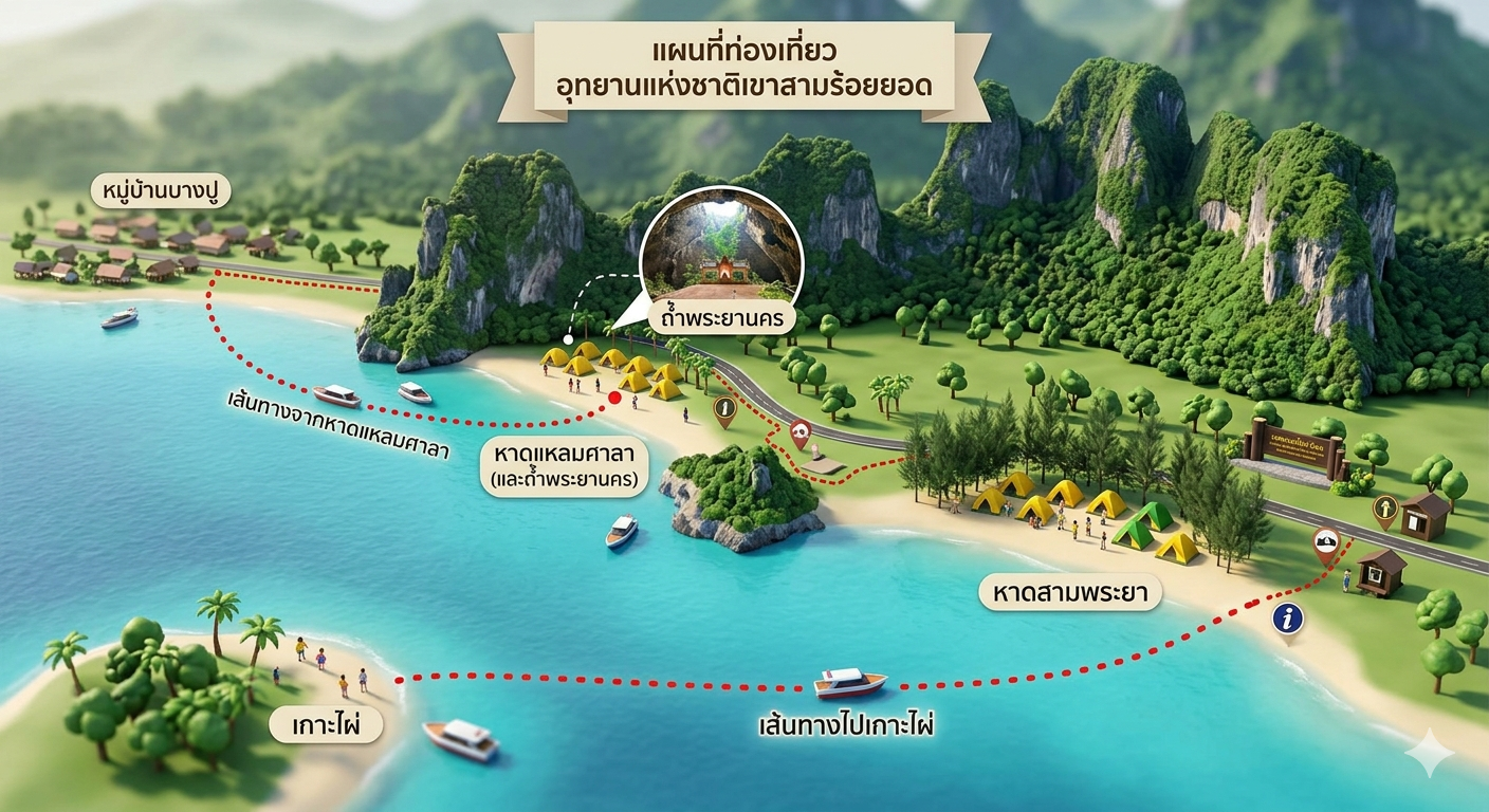 The Best Camping at Sam Roi Yot – 3 Scenic Campsites by Nature แผนที่กางเต้น